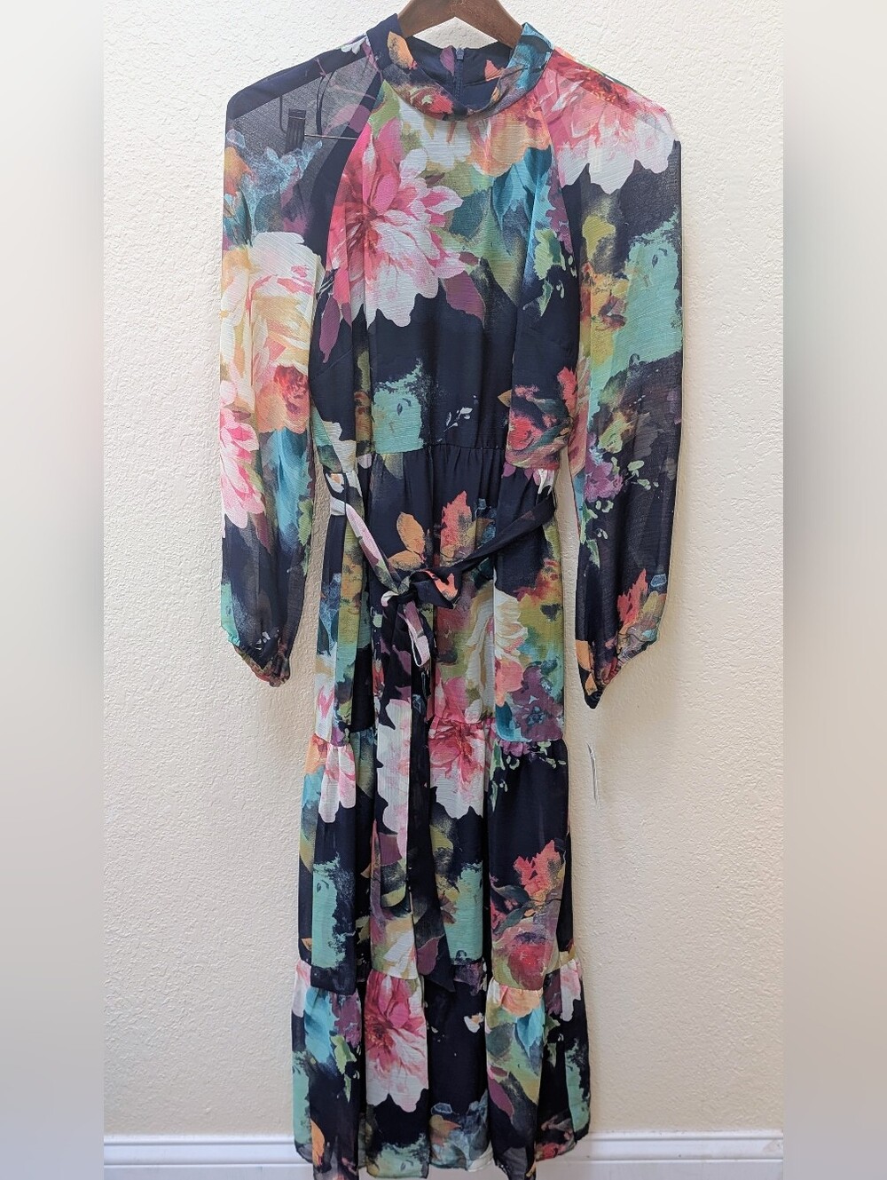 NWT Melonie T Multi Water Colored Floral Tiered Maxi Dress. Size 12